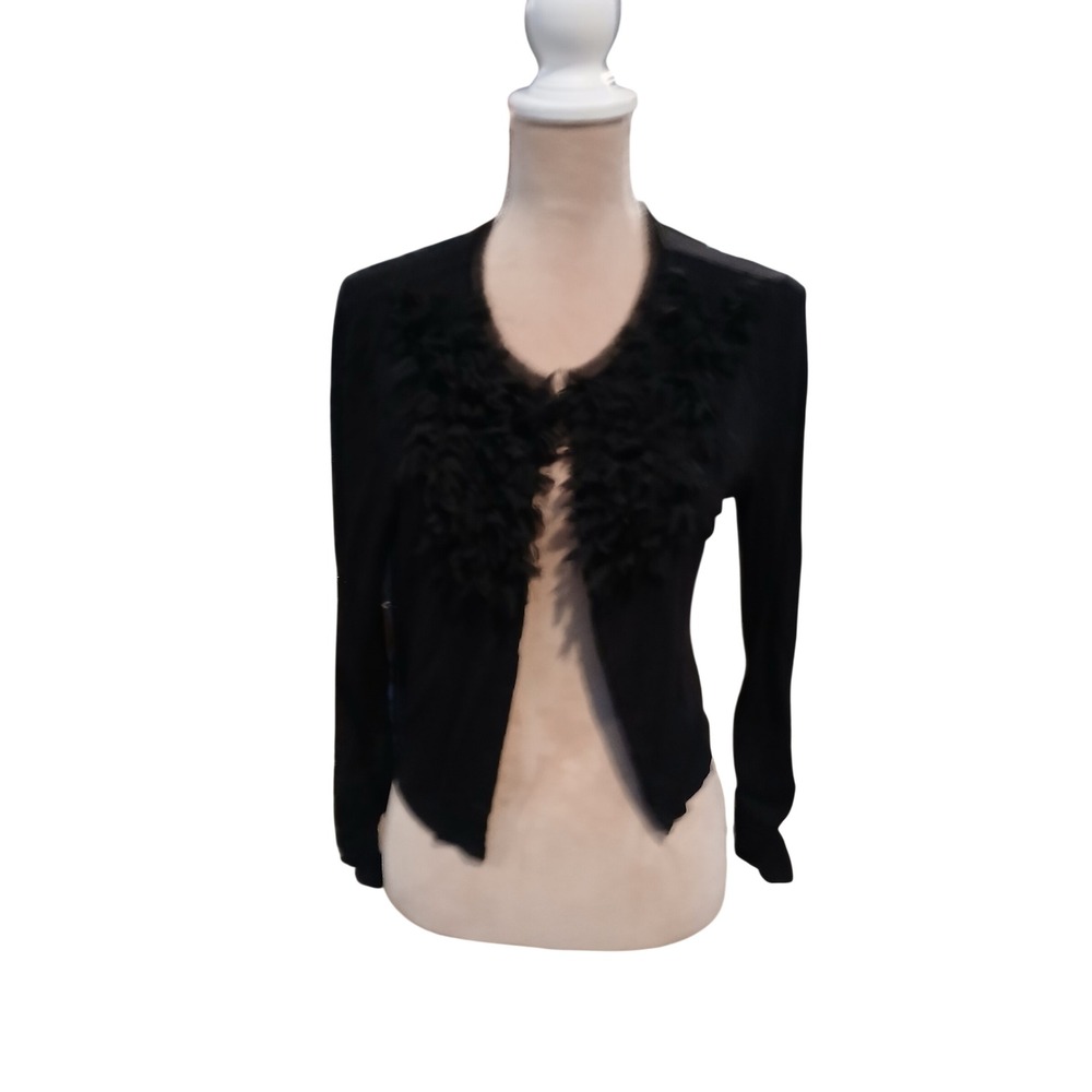 Grace Black 3-D Floral Bolero Shrug Cropped Cardigan Womans Summer  Size M